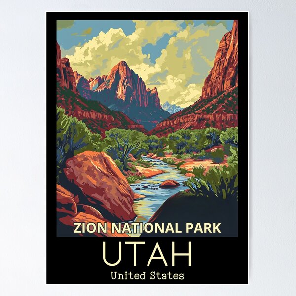 Vista previa del artículo con la obra «Una ilustración de viaje vintage del Parque Nacional Zion - Utah - EE. UU.», diseñado y vendido por GoodOldVintage.