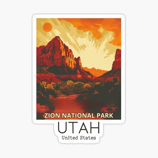 Vista previa del artículo con la obra «Una ilustración de viaje vintage del Parque Nacional Zion - Utah - EE. UU.», diseñado y vendido por GoodOldVintage.
