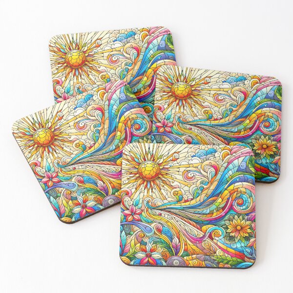 Item preview, Colourful Stained Glass window Sunset And Leaves designed and sold by EdgyEdgeArt.