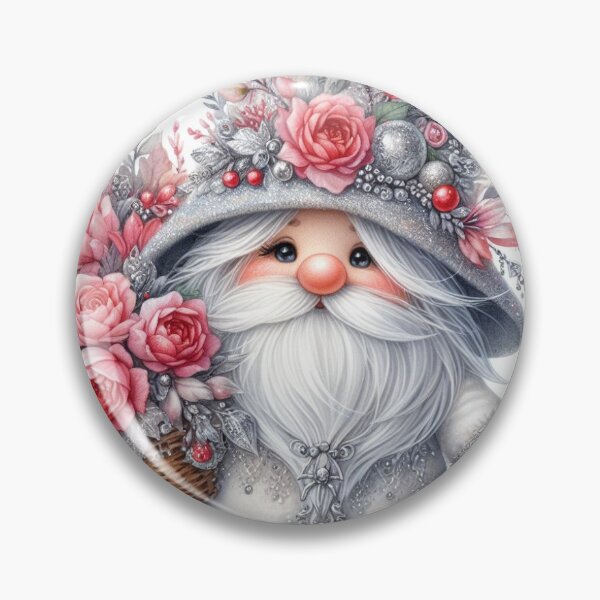 Item preview, Cute silver watercolor  gnome with floral basket designed and sold by Sameena Fatima.