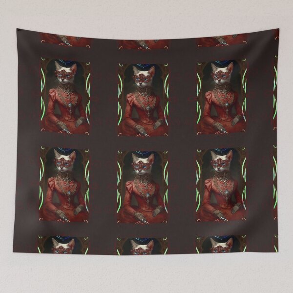 Item preview, Gothic Siamese Cat, Red Mardis Gras Mask with Jewels designed and sold by Art.Fusion.Studio.