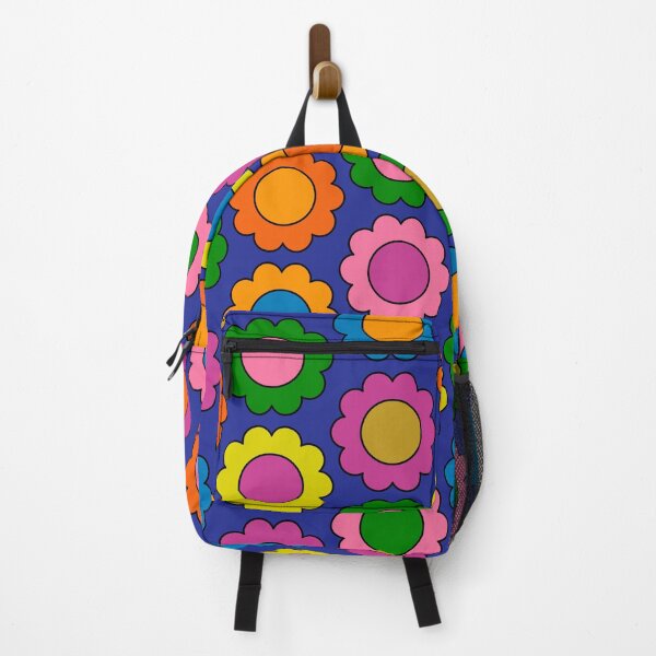 Item preview, Colorful Flowers Cheerful Happy Retro Pattern on Blue designed and sold by kierkegaard.