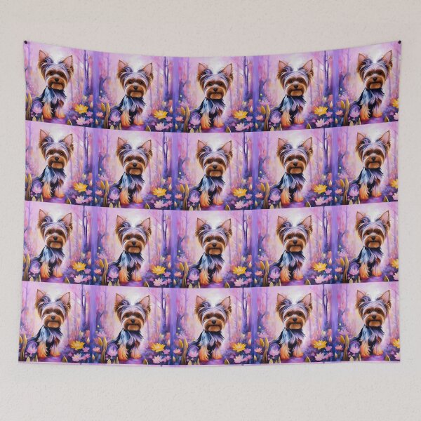 Item preview, Fantastically beautiful Yorkshire Terrier dog in a magical mysterious forest with colorful flowers. designed and sold by Natalia-Vlad.