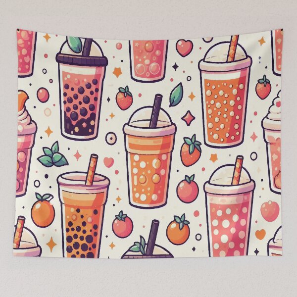 Item preview, Bubble Tea Pattern, cute kawaii designed and sold by asbno19.