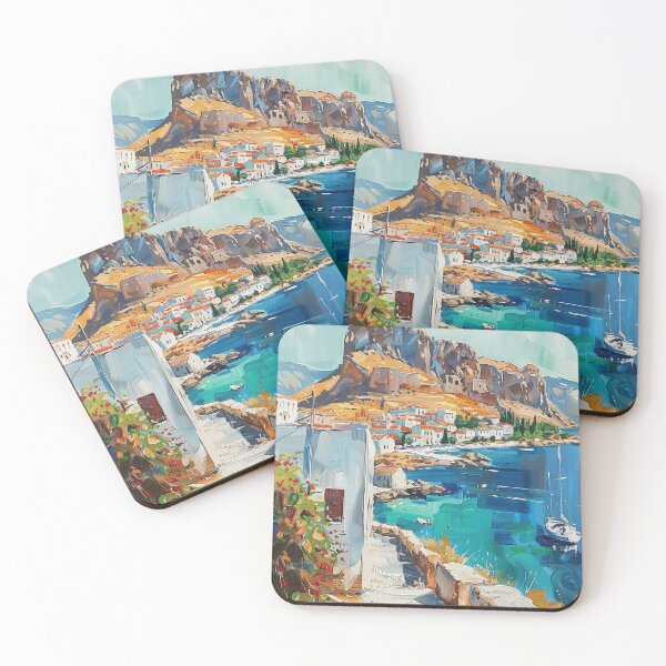 Item preview, Lindos Seaside Elegance: Vibrant Harbor View designed and sold by smartart42.