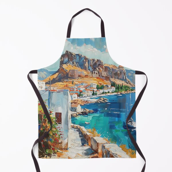 Item preview, Lindos Seaside Elegance: Vibrant Harbor View designed and sold by smartart42.