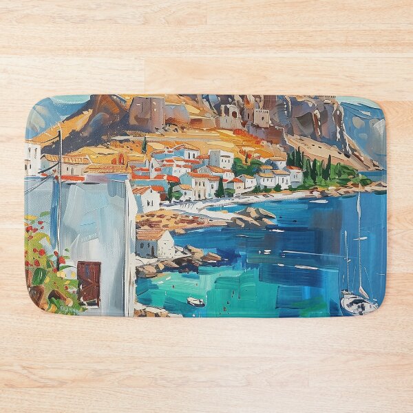 Item preview, Lindos Seaside Elegance: Vibrant Harbor View designed and sold by smartart42.