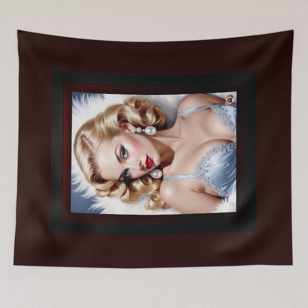 Item preview, Do You Like My White Feather Pin Up Girl Beautiful AI Concept Art Portrait by Xzendor7 designed and sold by Xzendor7 Digital Art Creations.