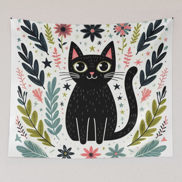 Item preview, Floral Feline Elegance: Black Cat in Nature designed and sold by Hirazubair.
