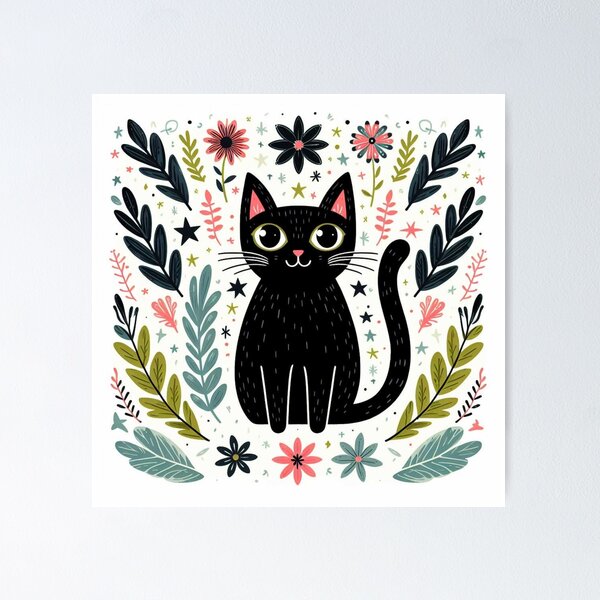 Item preview, Floral Feline Elegance: Black Cat in Nature designed and sold by Hirazubair.