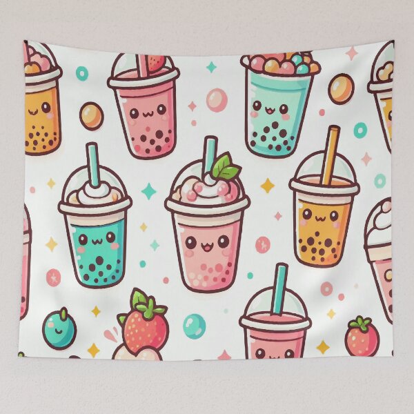 Item preview, Bubble Tea Pattern, cute kawaii designed and sold by asbno19.