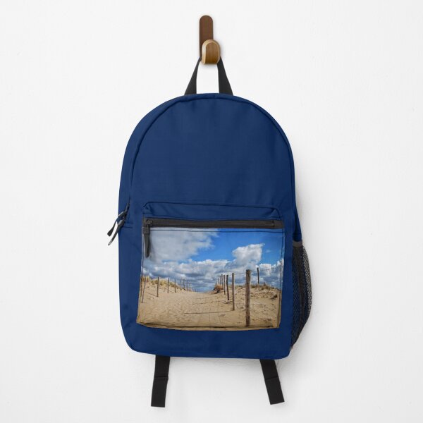 Item preview, Scenic Dune Path: Wooden Poles and Barbwire Against Blue Sky and Clouds designed and sold by InbalTurShalom.