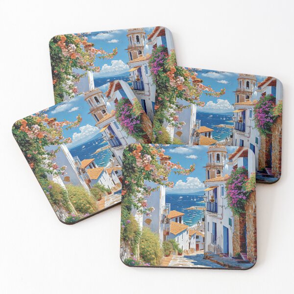 Item preview, Quaint village where the cobalt sea meets a cascade of florals designed and sold by iguananick.