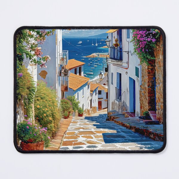 Item preview, Quaint village where the cobalt sea meets a cascade of florals designed and sold by iguananick.
