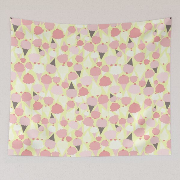 Item preview, Yellow and Pink Ice Cream Cones, Abstract, pink, beige, yellow and chocolate designed and sold by FourAcreFarm.
