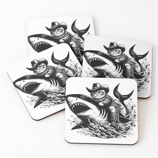 Item preview, Meowdy Texas Cowboy Rodeo Cat Ride On Shark designed and sold by TomFrontierArt.