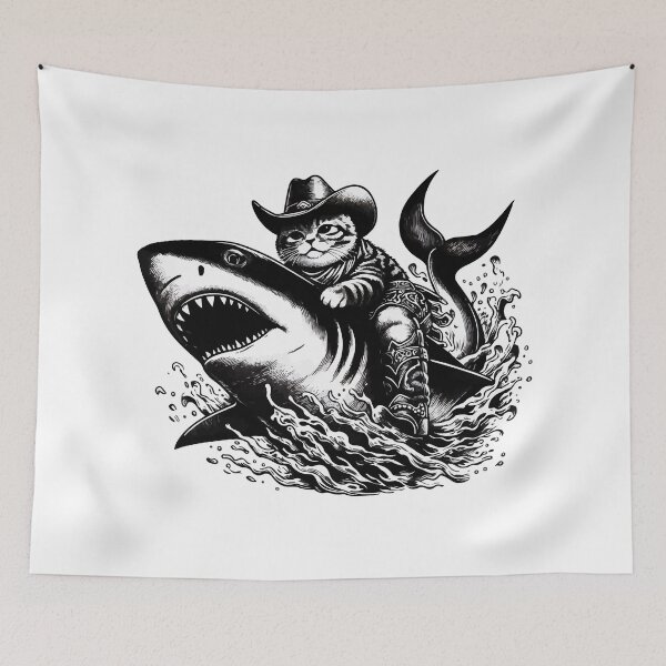 Item preview, Meowdy Texas Cowboy Rodeo Cat Ride On Shark designed and sold by TomFrontierArt.