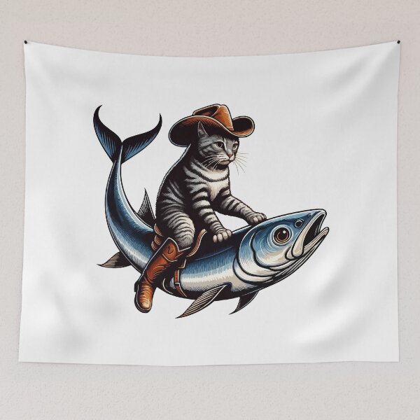 Item preview, Meowdy Texas Cowboy Rodeo Cat Ride On Sardine designed and sold by TomFrontierArt.