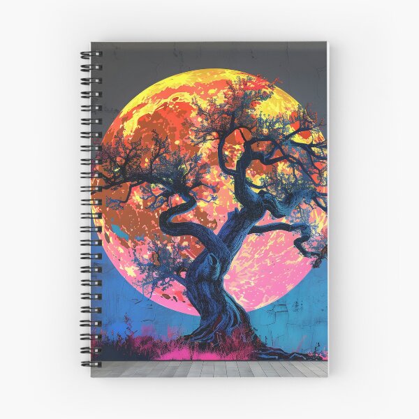 Item preview, oak tree silhouette with neon moon designed and sold by dcrc.