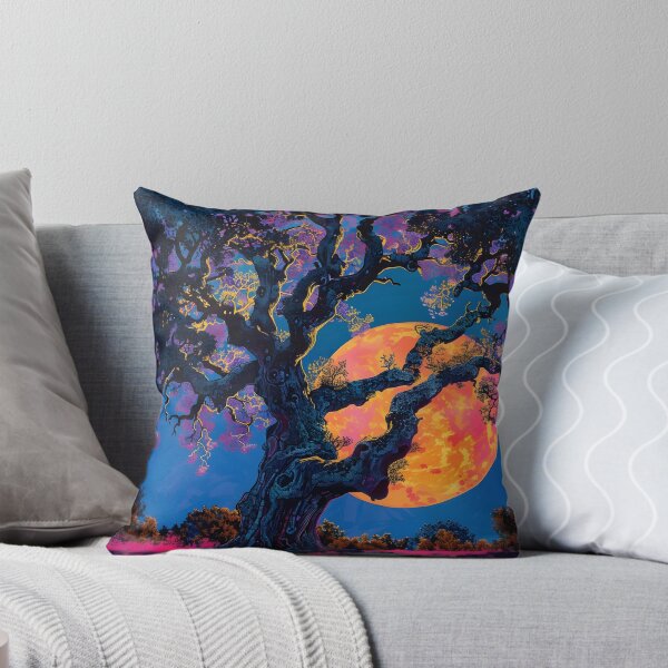 Item preview, oak tree silhouette with neon moon designed and sold by dcrc.
