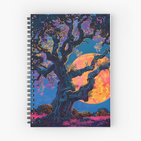 Item preview, oak tree silhouette with neon moon designed and sold by dcrc.