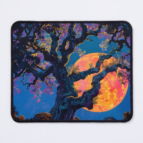 Item preview, oak tree silhouette with neon moon designed and sold by dcrc.