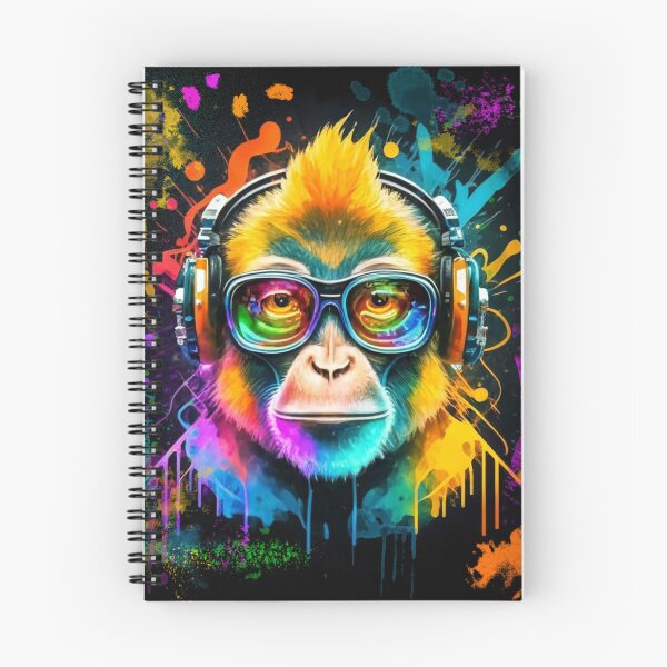 Item preview, Monkey DJ. Monkey with headphones. Bright colored paints. Watercolor. Bright splashes of color. Monkey with glasses. designed and sold by MagelliShop.