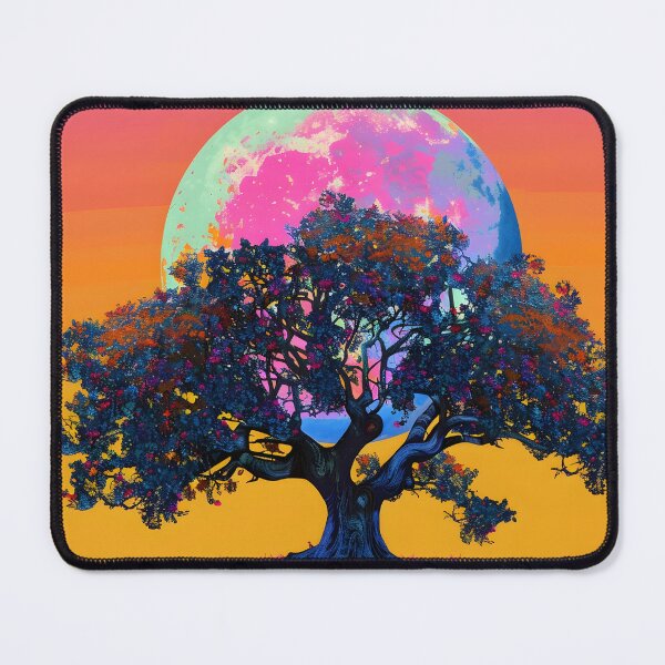 Item preview, oak tree silhouette with neon moon designed and sold by dcrc.