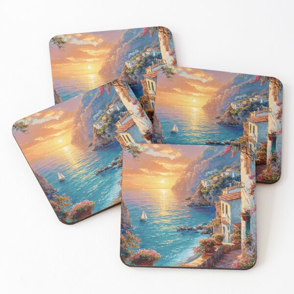 Item preview, Sunset Serenade - picturesque path to a cliffside village designed and sold by iguananick.