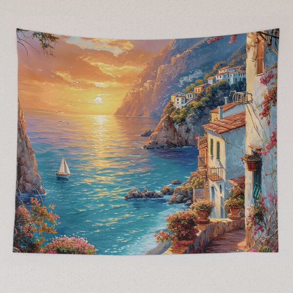 Item preview, Sunset Serenade - picturesque path to a cliffside village designed and sold by iguananick.