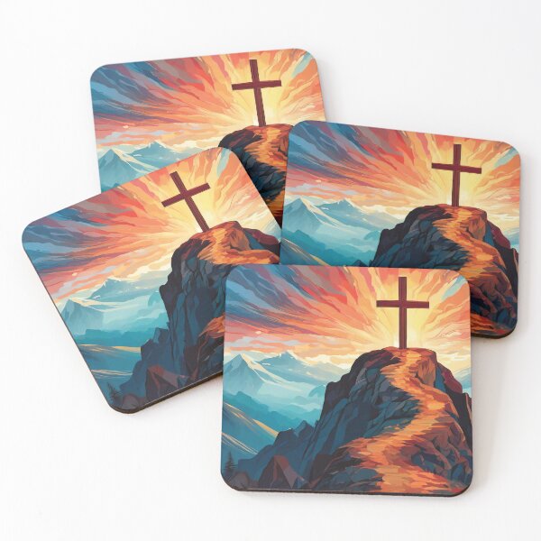 Item preview, cross on top of sunset mountain range designed and sold by zionwardrobe.