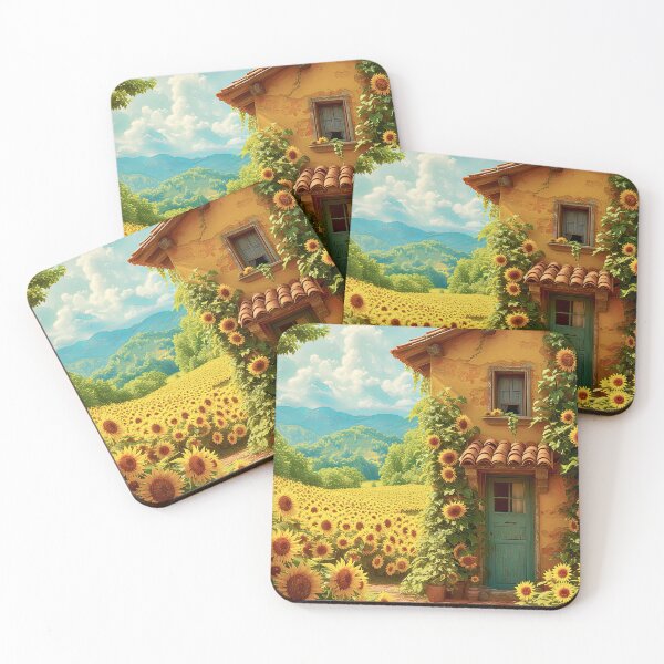 Item preview, Quaint mustard-colored cottage on sunflowers everywhere designed and sold by iguananick.