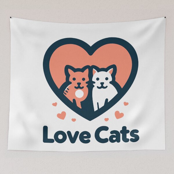 Item preview, "Love Cats - Whimsical Duo in Dark Blue and Pink" designed and sold by StellarValor.