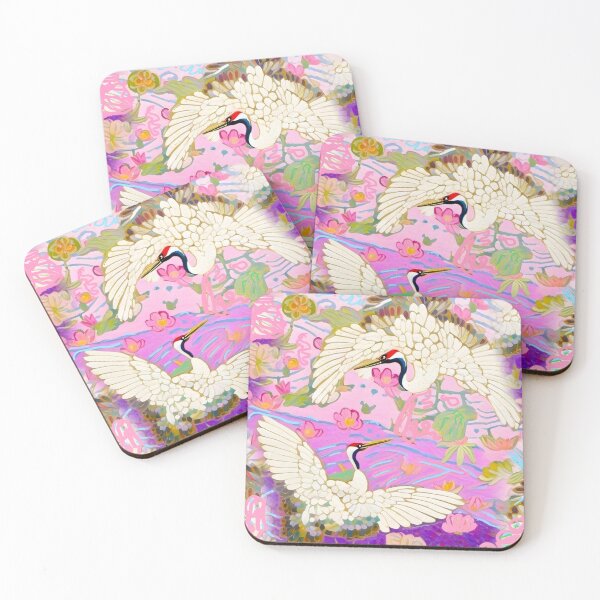 Item preview, Chinoiserie cranes in pink and purple designed and sold by SophieClimaArt.