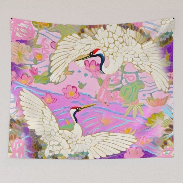 Item preview, Chinoiserie cranes in pink and purple designed and sold by SophieClimaArt.