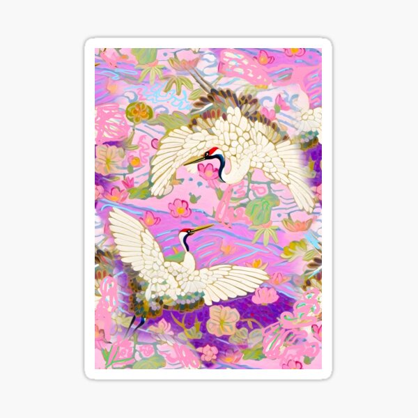 Item preview, Chinoiserie cranes in pink and purple designed and sold by SophieClimaArt.