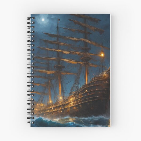 Item preview, Old ship in ocean at night designed and sold by biscuitArts.