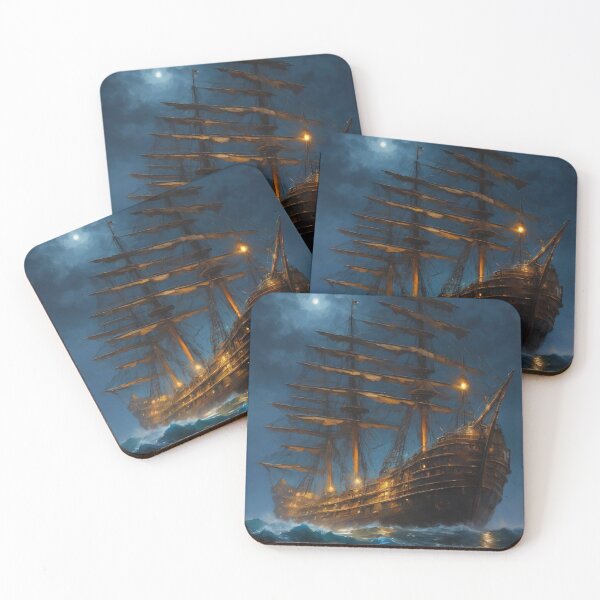 Item preview, Old ship in ocean at night designed and sold by biscuitArts.