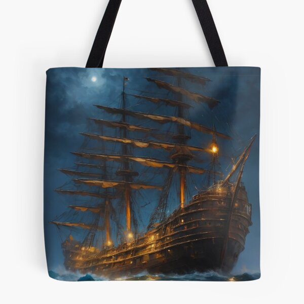 Item preview, Old ship in ocean at night designed and sold by biscuitArts.