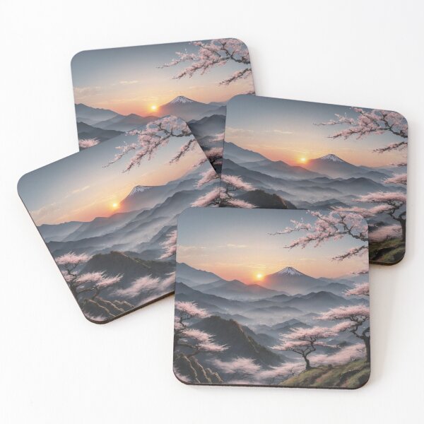 Artikelvorschau, Japanland mit Bergen und Sonnenuntergang entworfen und verkauft von biscuitArts.