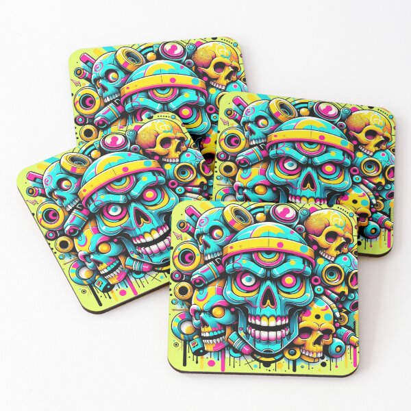 Item preview, Vibrant Graffiti Skulls Collective Urban Art Fusion designed and sold by WickedAI.