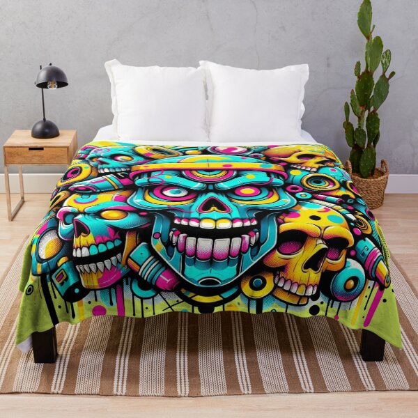 Item preview, Vibrant Graffiti Skulls Collective Urban Art Fusion designed and sold by WickedAI.
