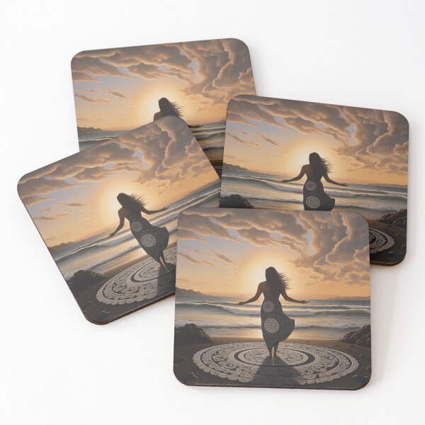 Item preview, Māori wahine on beach at sunrise with mandala. designed and sold by ArtbyJanineTate.
