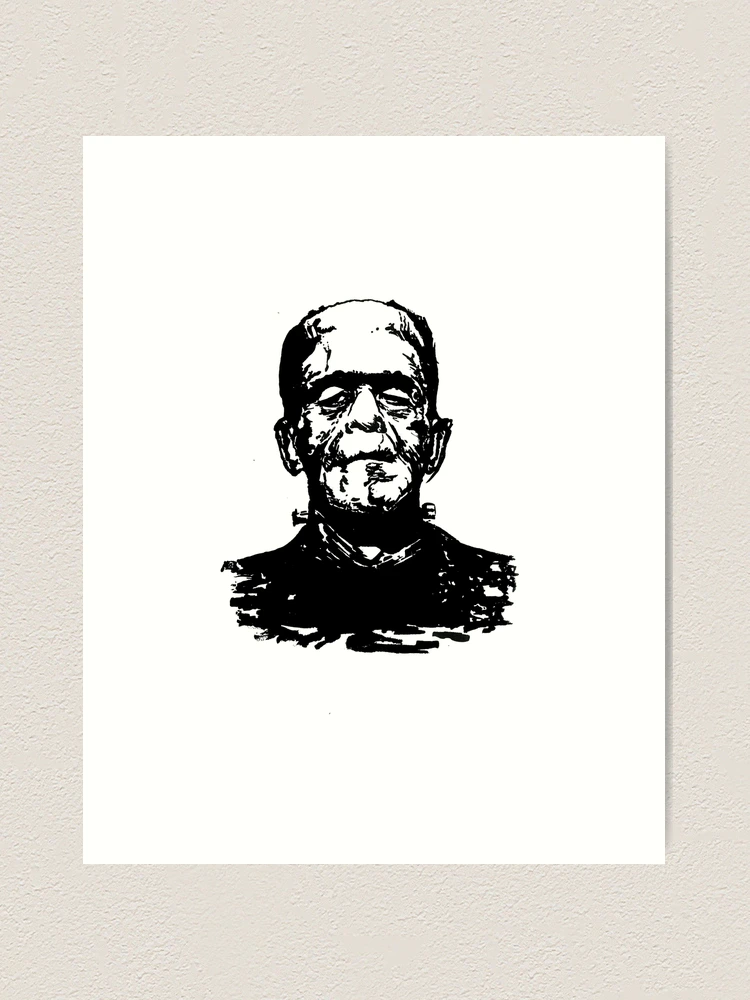 Frankenchin Frankenstein Parody Halloween Art in Black & White | Framed Premium store Gallery Wrap Canvas