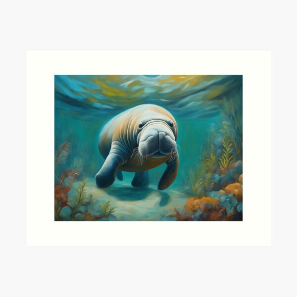 Item preview, American Manatee Art. American Wildlife Oil Painting designed and sold by kakarikihill.
