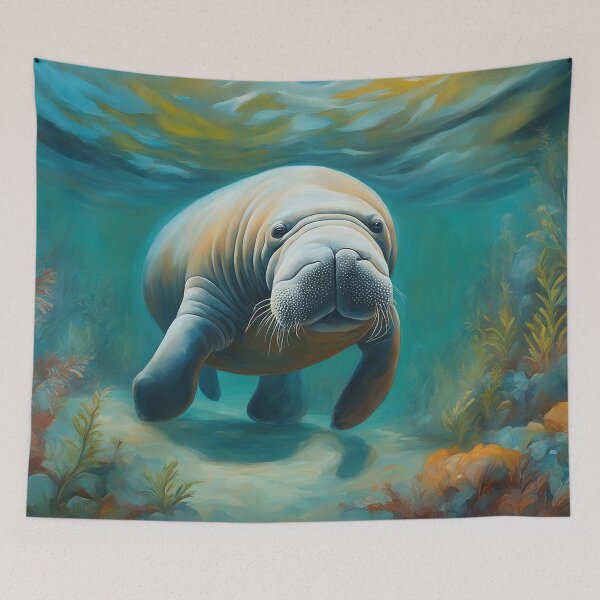 Item preview, American Manatee Art. American Wildlife Oil Painting designed and sold by kakarikihill.