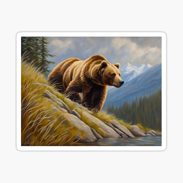 Artikel-Vorschau von Grizzlybär-Kunst. Amerikanisches Wildtier-Ölgemälde, designt und verkauft von kakarikihill.