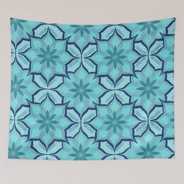Item preview, Aqua and Navy Flower Drawing designed and sold by KathyLav.