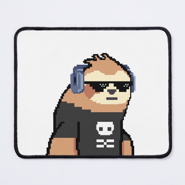 Item preview, Sloth wears headphone,grey t-shirt skull and sunglasses in pixel art designed and sold by pepechanpixel.