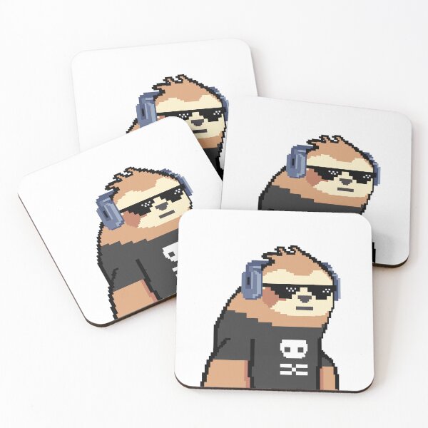 Item preview, Sloth wears headphone,grey t-shirt skull and sunglasses in pixel art designed and sold by pepechanpixel.